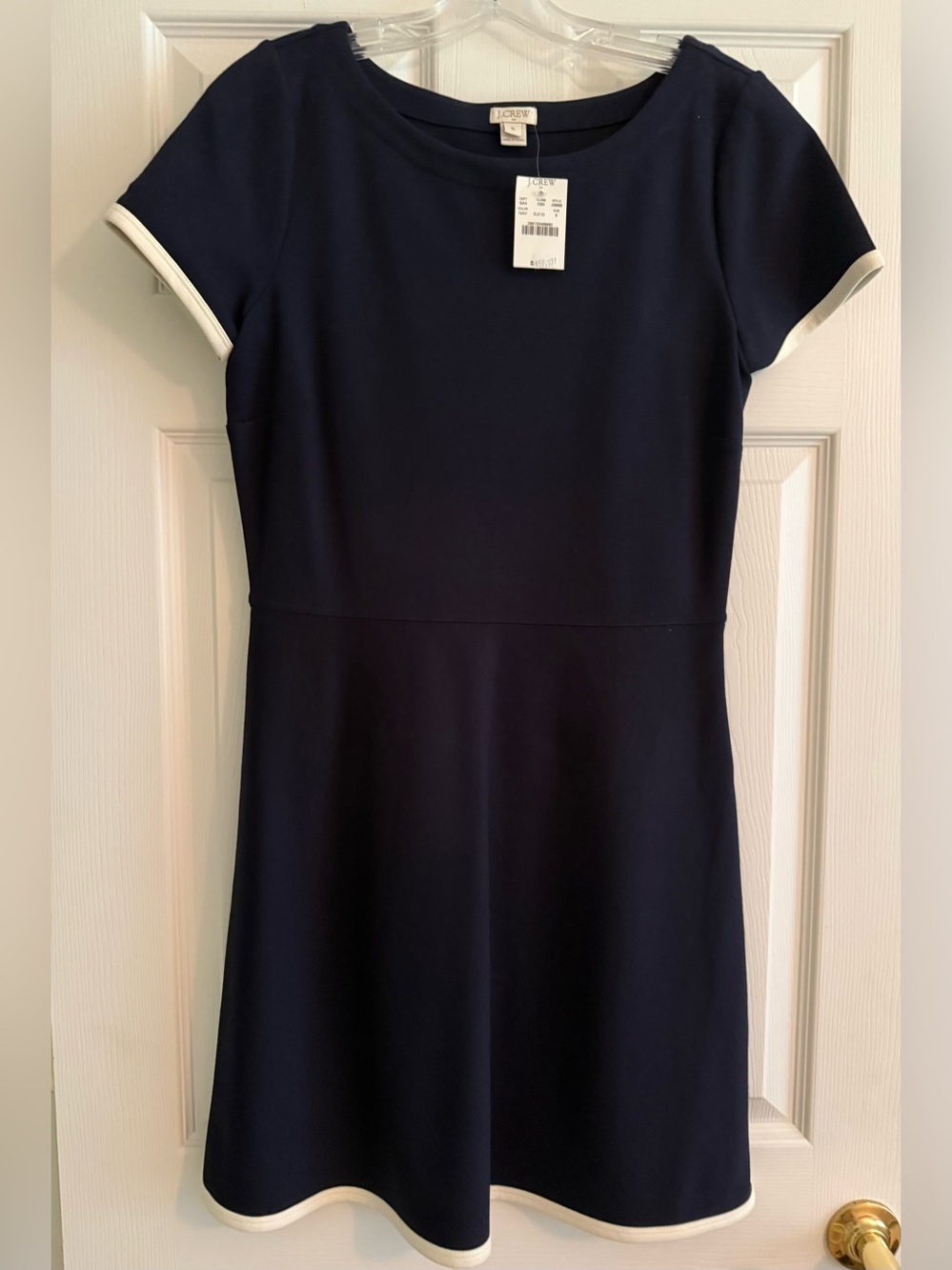 J. Crew Navy Dress with White Sleeve Trim